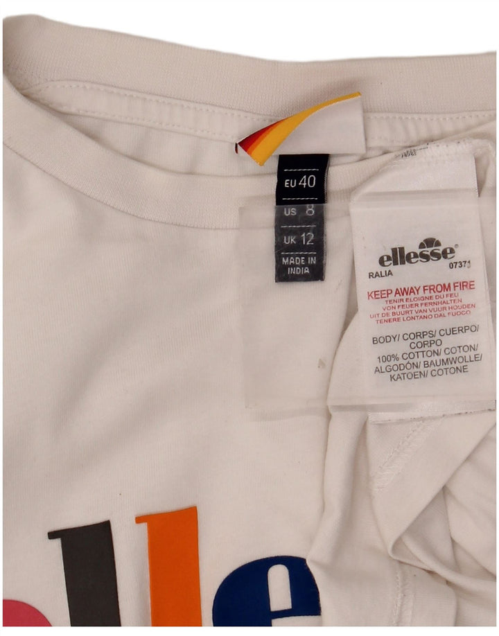 ELLESSE Γυναικείο Crop Graphic T-Shirt Top UK 12 μεσαίο λευκό βαμβακερό