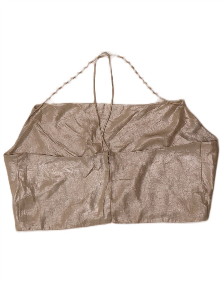 Zara Womens Crop Halter Top UK 18 XL Gold Polyester