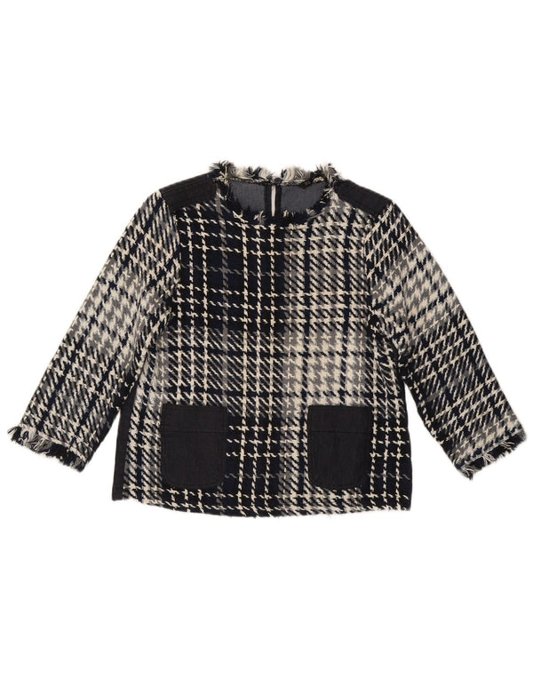 Zara γυναικείο μανίκι 3/4 τοπ UK 10 Small Navy Blue Check Cotton