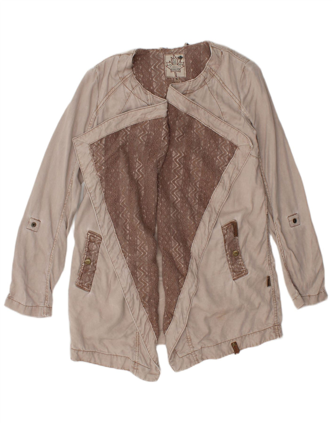 KHUJO Γυναικείο ανοιχτό σακάκι UK 10 Small Beige Colourblock Lyocell