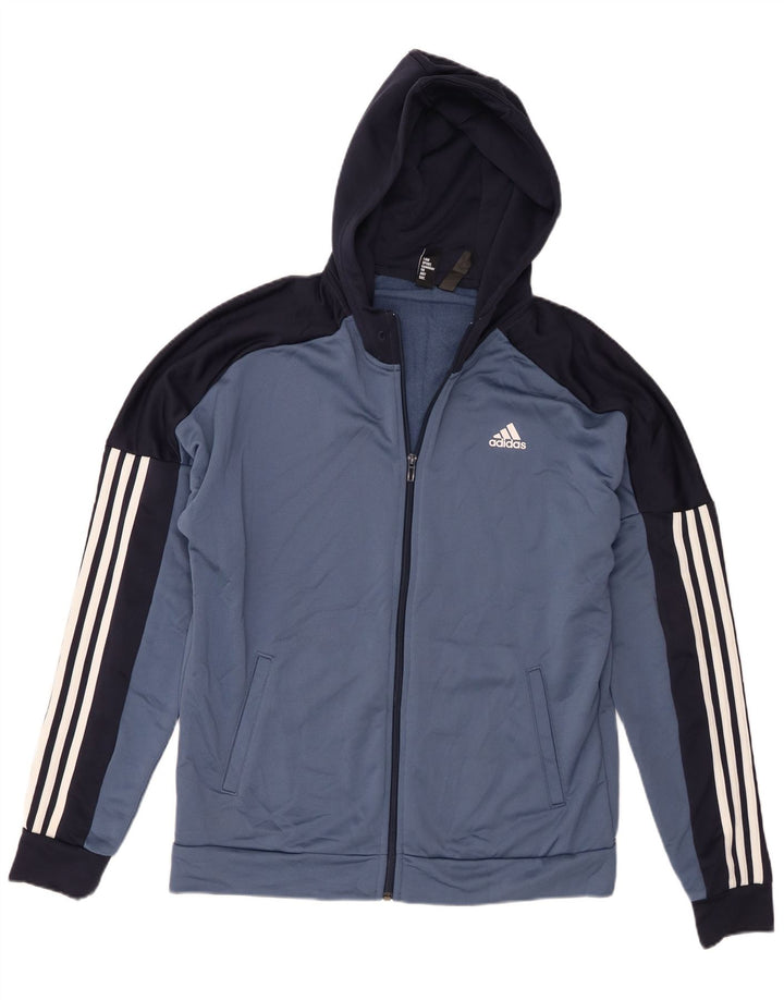 Ανδρικό πουλόβερ Adidas με φερμουάρ με κουκούλα σε μεγάλο μπλε χρώμα πολυεστέρα