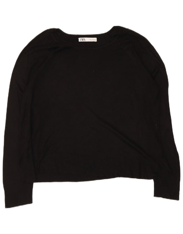 Zara Γυναικείο πουλόβερ με λαιμόκοψη UK 14 Medium Μαύρο