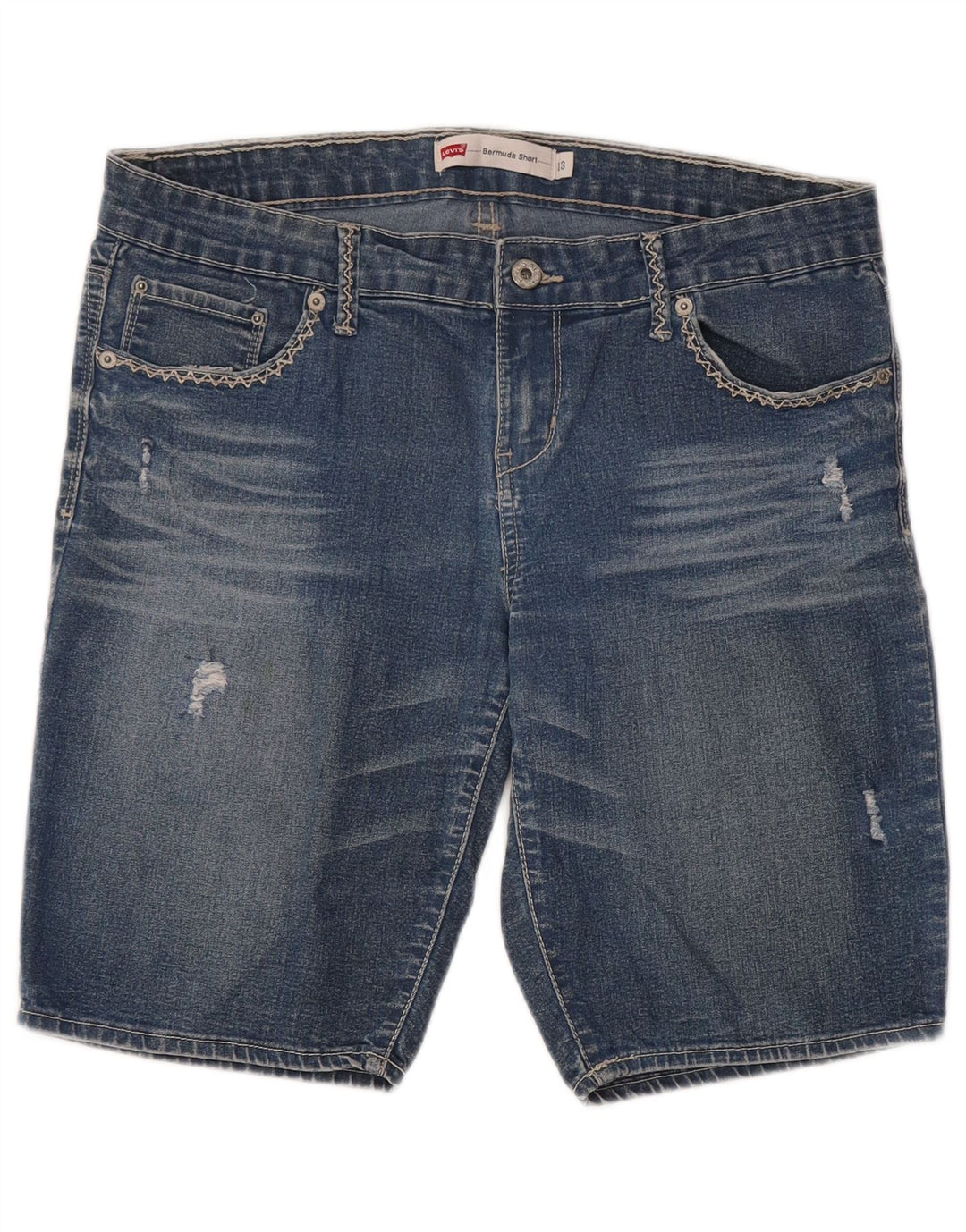 Γυναικείο τζιν βερμούδα LEVI'S Distressed US 13 Large W32 Μπλε βαμβακερό