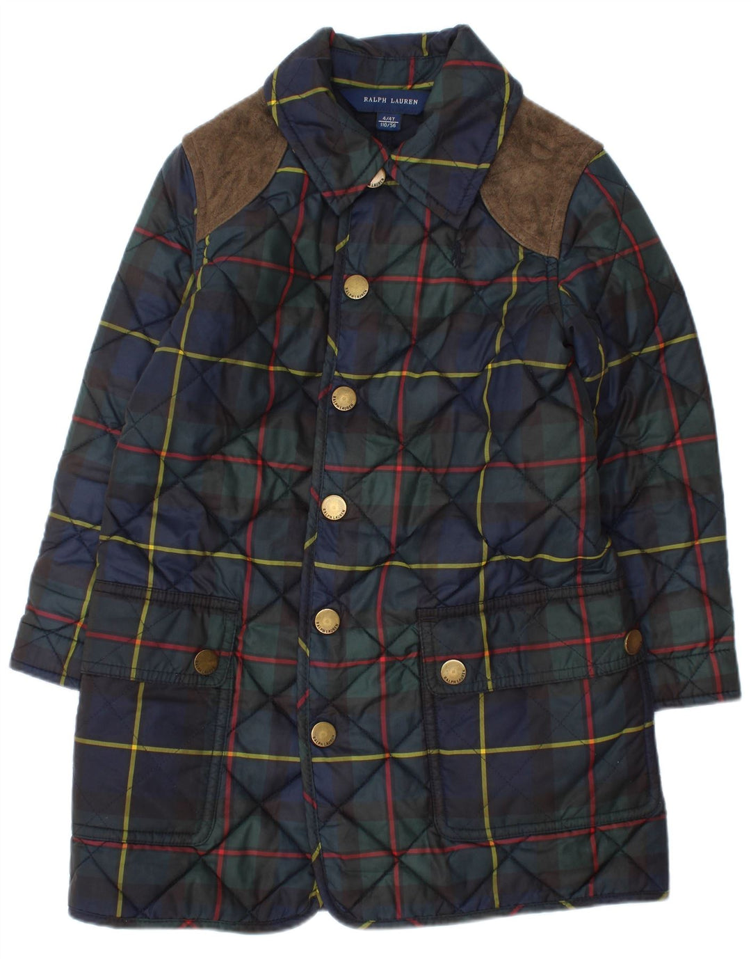 Ralph Lauren Girls Quilted Jacket 3-4 Years Navy Blue Check