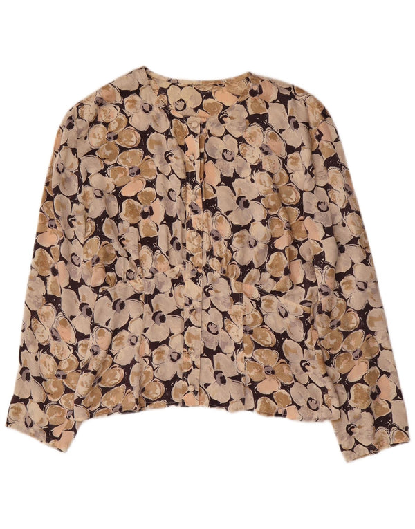 Vintage γυναικείο πουκάμισο μπλούζα UK 16 Large Beige Floral