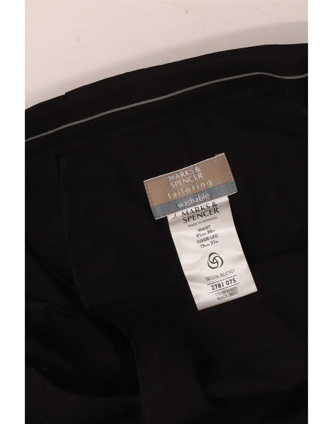 Marks & Spencer Ανδρικό παντελόνι με καρφίτσα W36 L31 Μαύρο πολυεστέρα