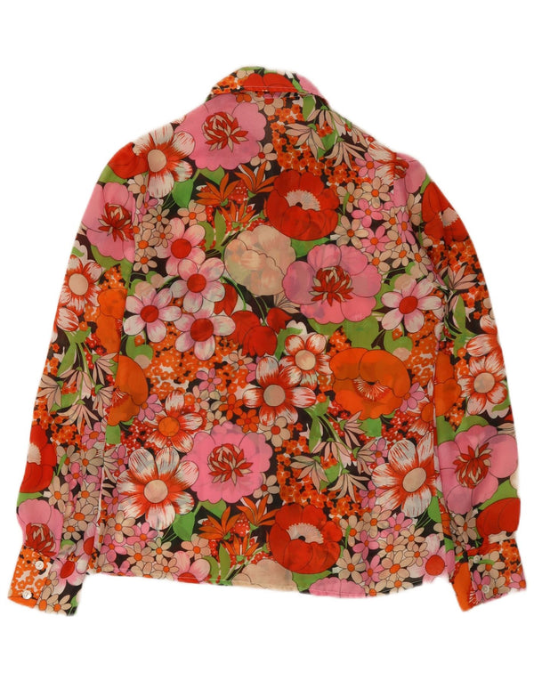 Vintage γυναικείο πουκάμισο μπλούζα UK 12 Medium Πολύχρωμο Floral Πολυεστέρας