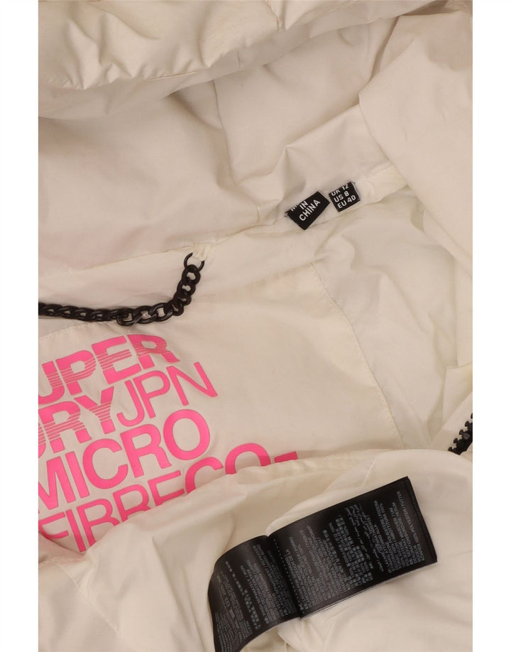 Γυναικείο μπουφάν με κουκούλα Superdry UK 12 μεσαίο λευκό πολυεστέρας