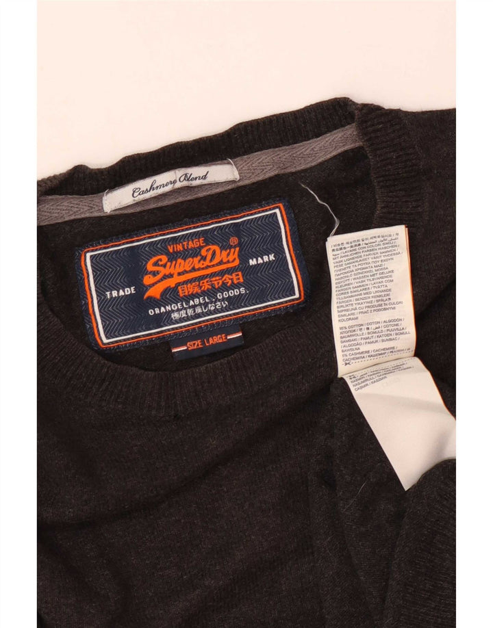 Superdry Ανδρικό πουλόβερ με λαιμόκοψη, μεγάλο καφέ βαμβακερό