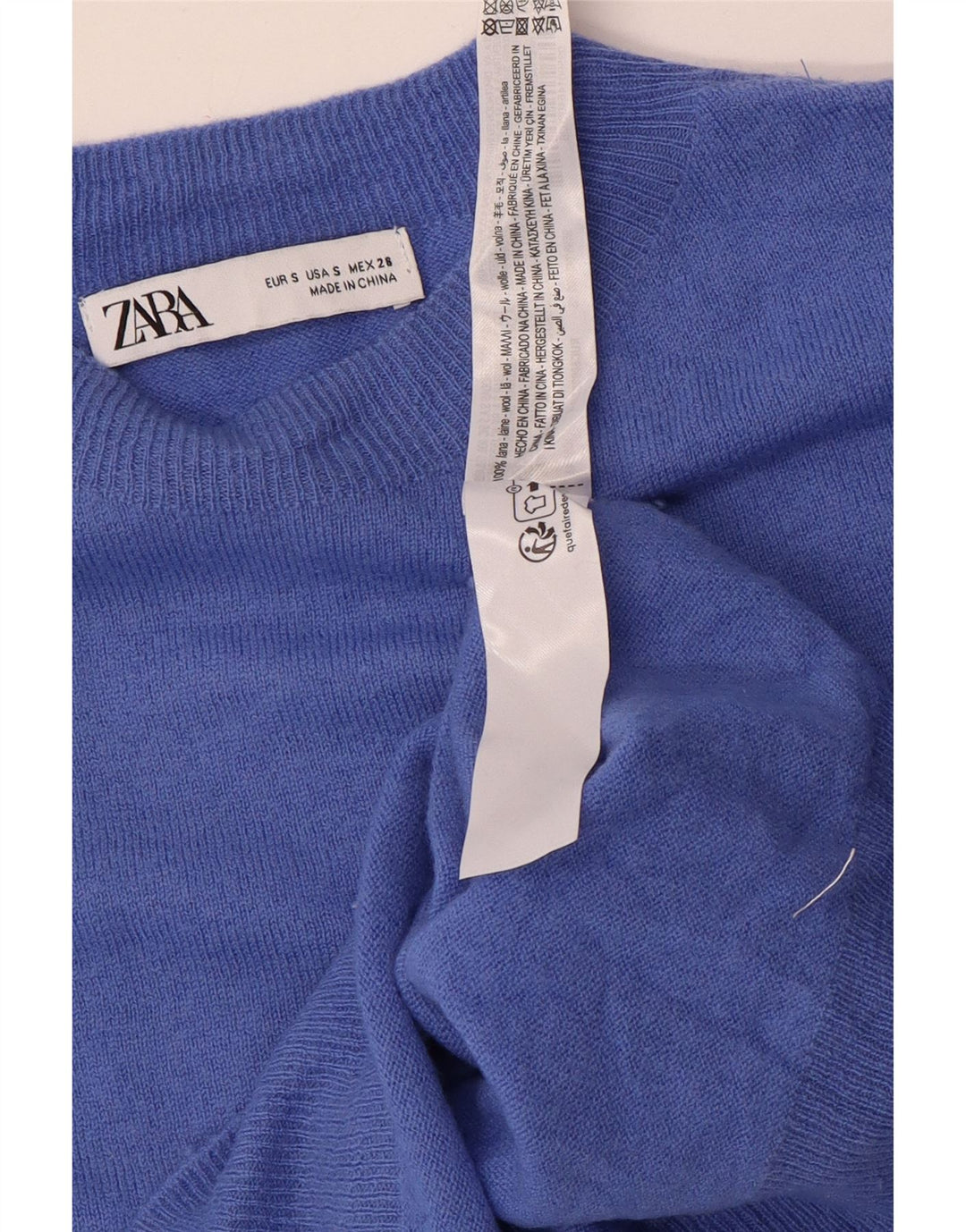 Zara γυναικείο πουλόβερ με λαιμόκοψη μεγάλου μεγέθους UK 10 Small Blue Wool