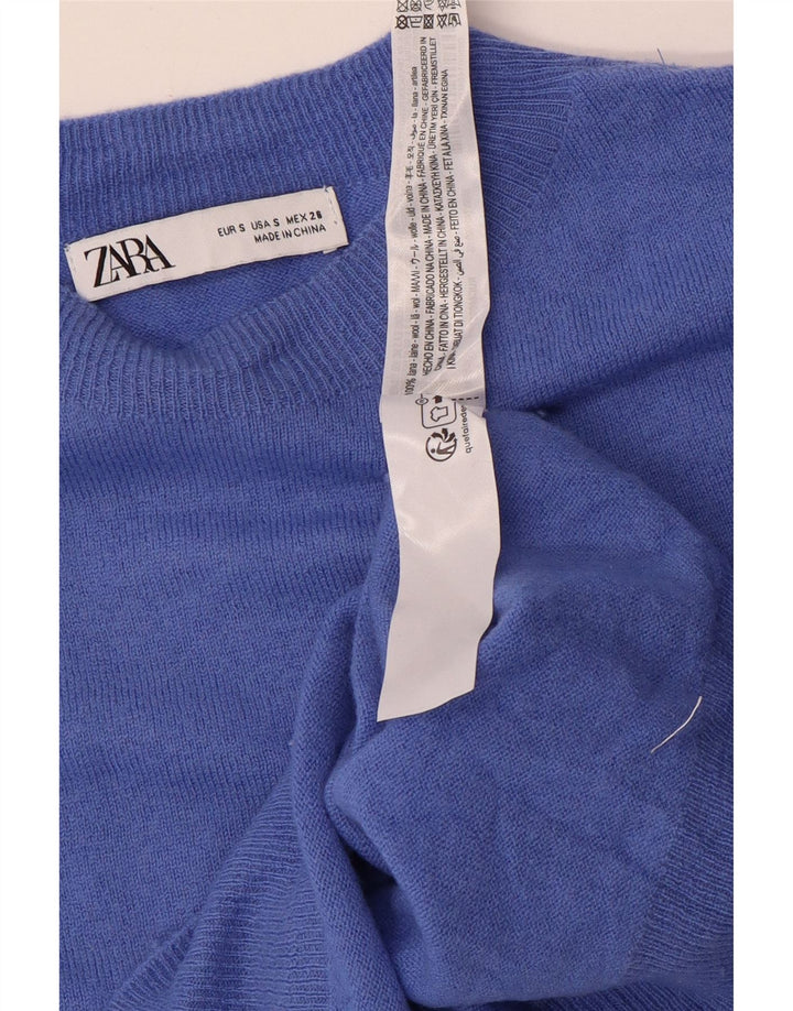 Zara γυναικείο πουλόβερ με λαιμόκοψη μεγάλου μεγέθους UK 10 Small Blue Wool