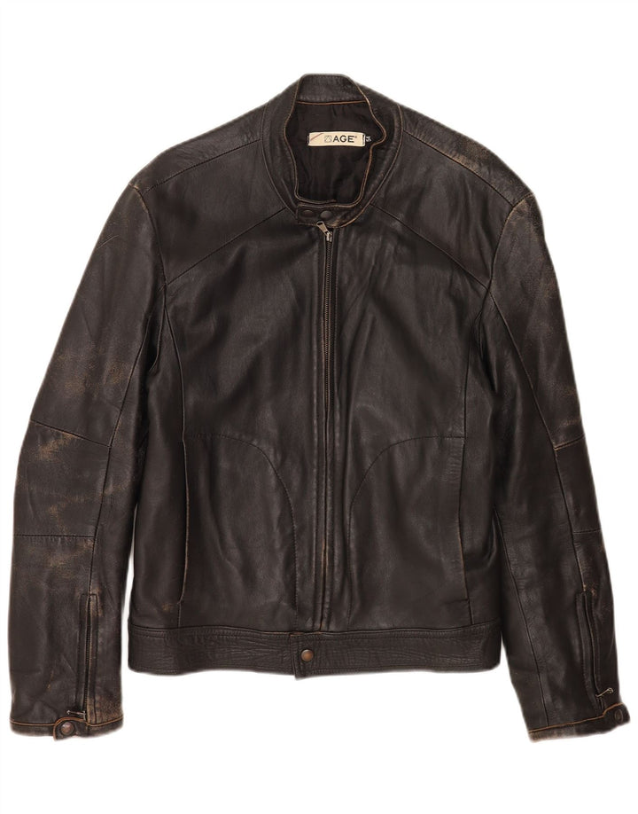 Vintage Ανδρικό Biker Δερμάτινο Μπουφάν IT 54 2XL Μαύρο Δερμάτινο