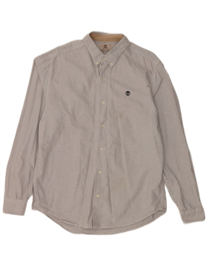 TIMBERLAND Mens Slim Fit Shirt Large Grey Striped Cotton