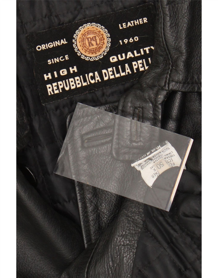 VINTAGE Ανδρικό Δερμάτινο Μπουφάν IT 50 Μεγάλο Δερμάτινο Μαύρο