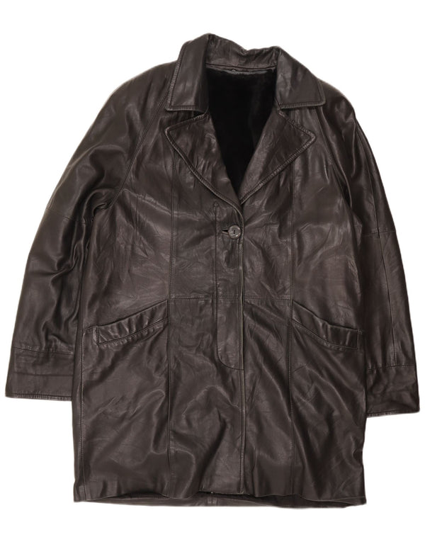 Vintage Γυναικείο Δερμάτινο Παλτό UK 16 Large Μαύρο