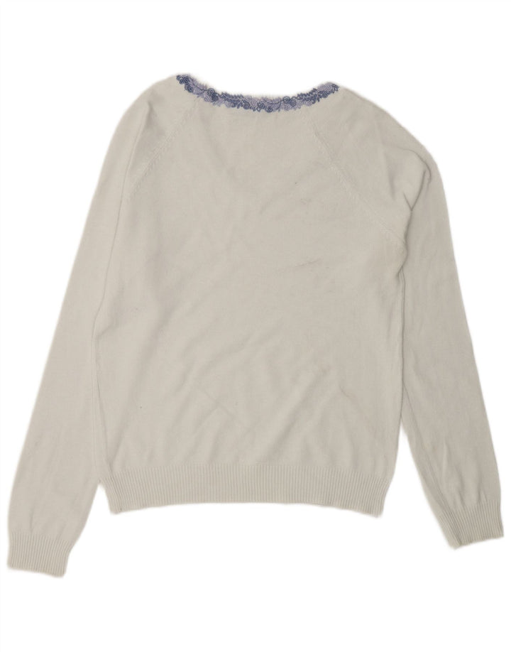 Γυναικείο πουλόβερ ZARA με V λαιμόκοψη UK 14 μεγάλο λευκό βαμβακερό