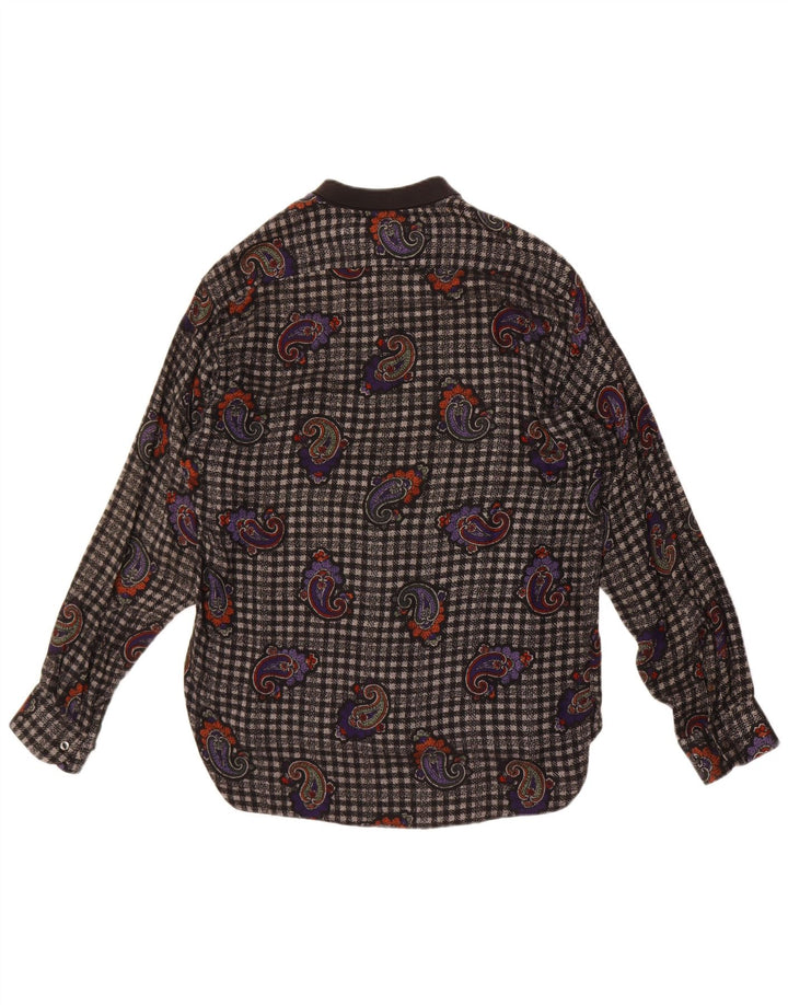 Vintage Ανδρικό φανελένιο πουκάμισο μεσαίο μαύρο Paisley Viscose