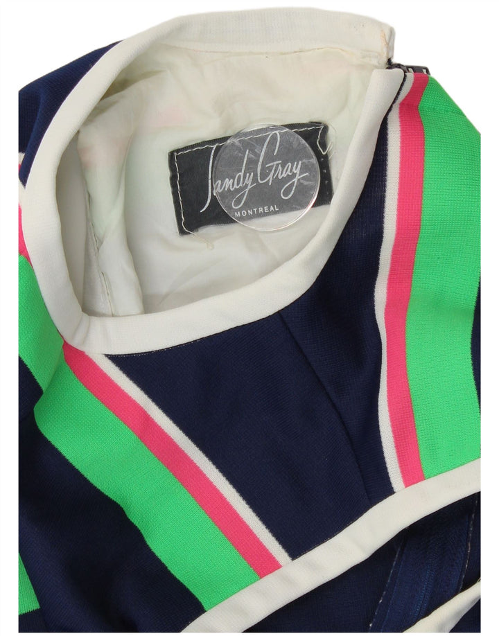 Vintage γυναικείο αμάνικο φόρεμα A-Line UK 12 Medium Navy Blue ριγέ