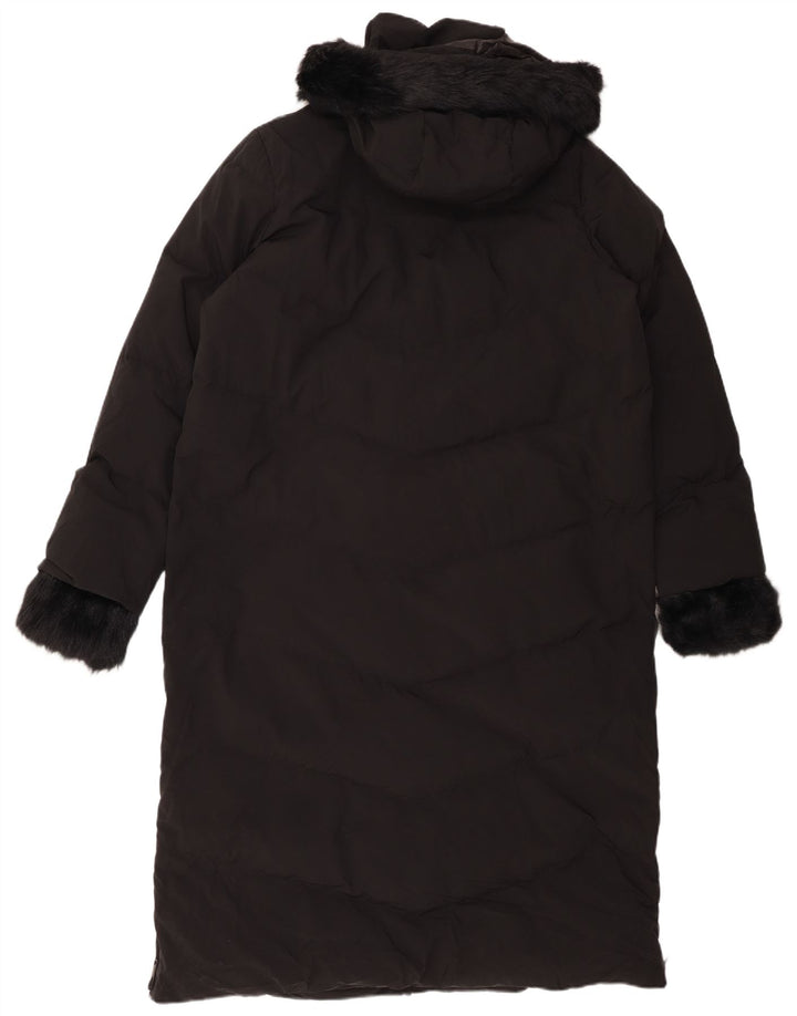 ZARA Γυναικείο παλτό με κουκούλα UK 16 Large Μαύρο Πολυεστέρας