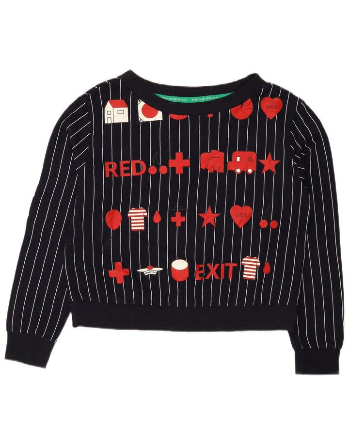 Γυναικείο γραφικό φούτερ Benetton Jumper UK 14 Medium Navy Blue ριγέ