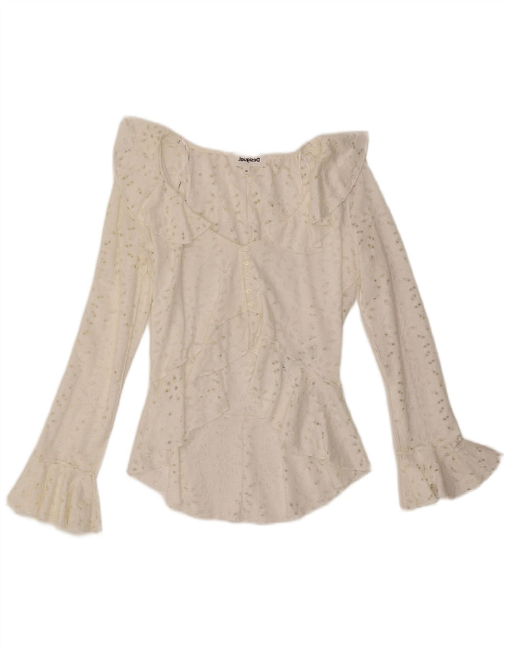 Desigual Γυναικείο Ασύμμετρο Πουκάμισο Μπλούζα UK 12 Μεσαίο λευκό βαμβακερό