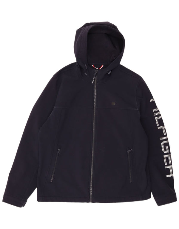 Tommy Hilfiger Mens Graphic Hooded Bomber Jacket UK 40 Large Navy Blue