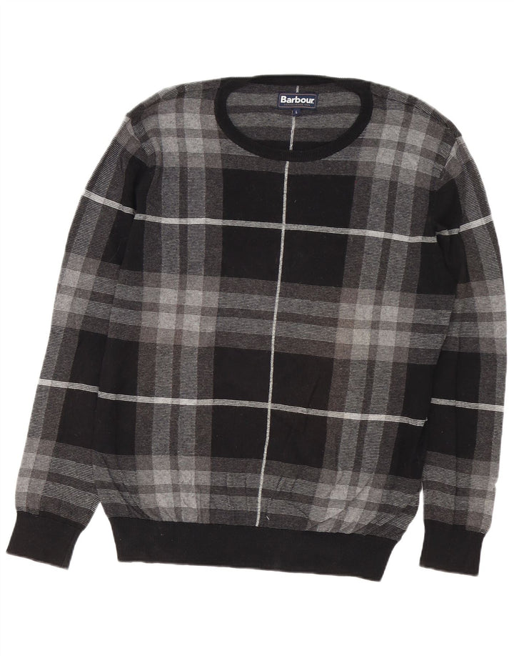 Ανδρικό πουλόβερ Barbour Boat Neck Jumper Μεγάλο γκρι βαμβακερό καρέ