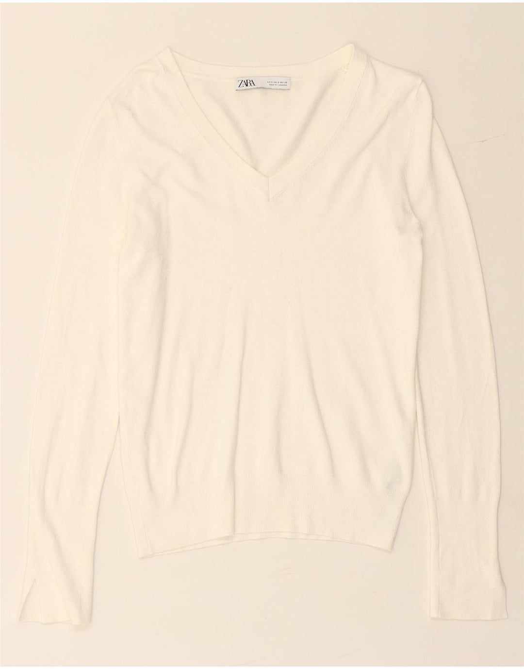 Γυναικείο πουλόβερ ZARA με V λαιμόκοψη UK 10 Small White Viscose