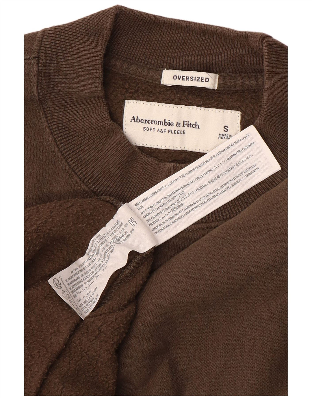 Abercrombie & Fitch Ανδρικό Φούτερ Υπερμεγέθης, Μικρό Καφέ Βαμβακερό