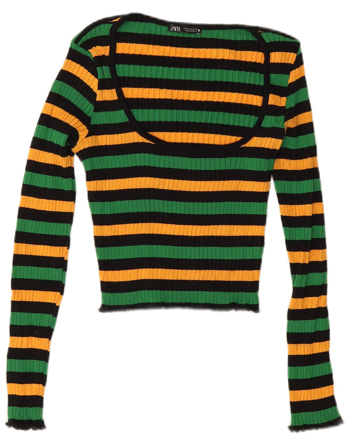 Zara Γυναικείο Crop Top UK 12 Medium πολύχρωμο ριγέ