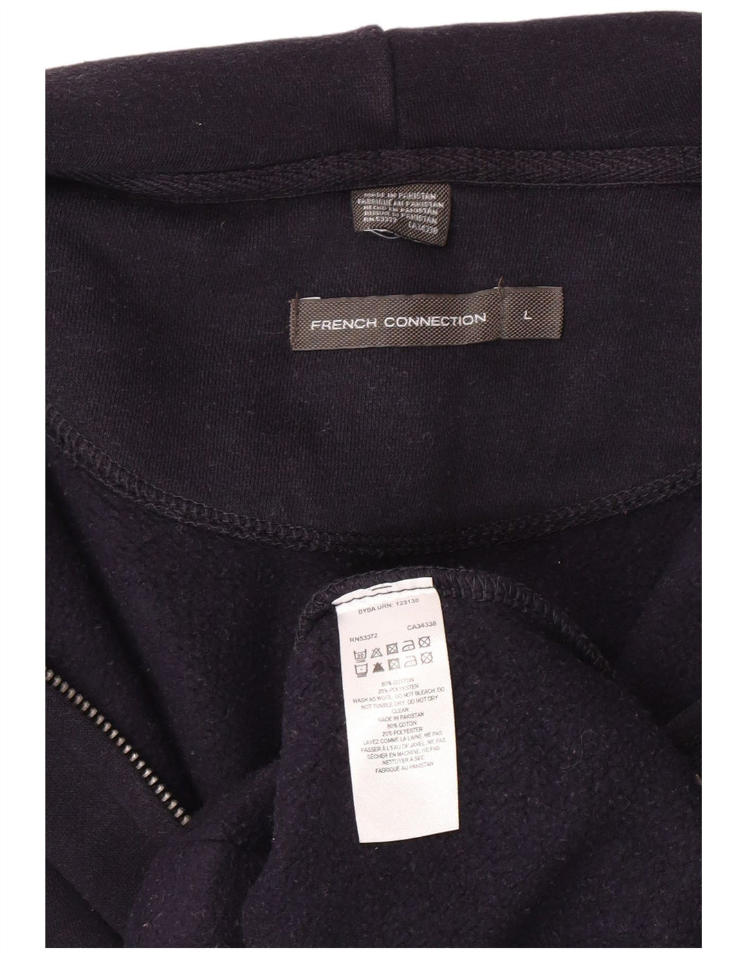 FRENCH CONNECTION Mens Zip Hoodie Sweater Large Navy Blue Cotton