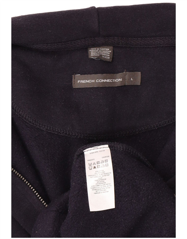 FRENCH CONNECTION Mens Zip Hoodie Sweater Large Navy Blue Cotton