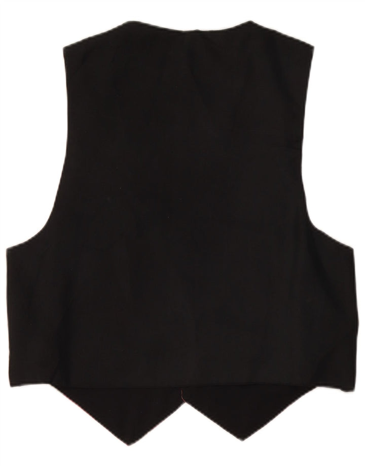 VINTAGE Womens Waistcoat UK 14 Medium Black Floral Polyester