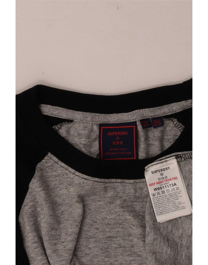Γυναικείο μπλουζάκι Superdry μακρυμάνικο UK 12 μεσαίο γκρι βαμβακερό χρώμα