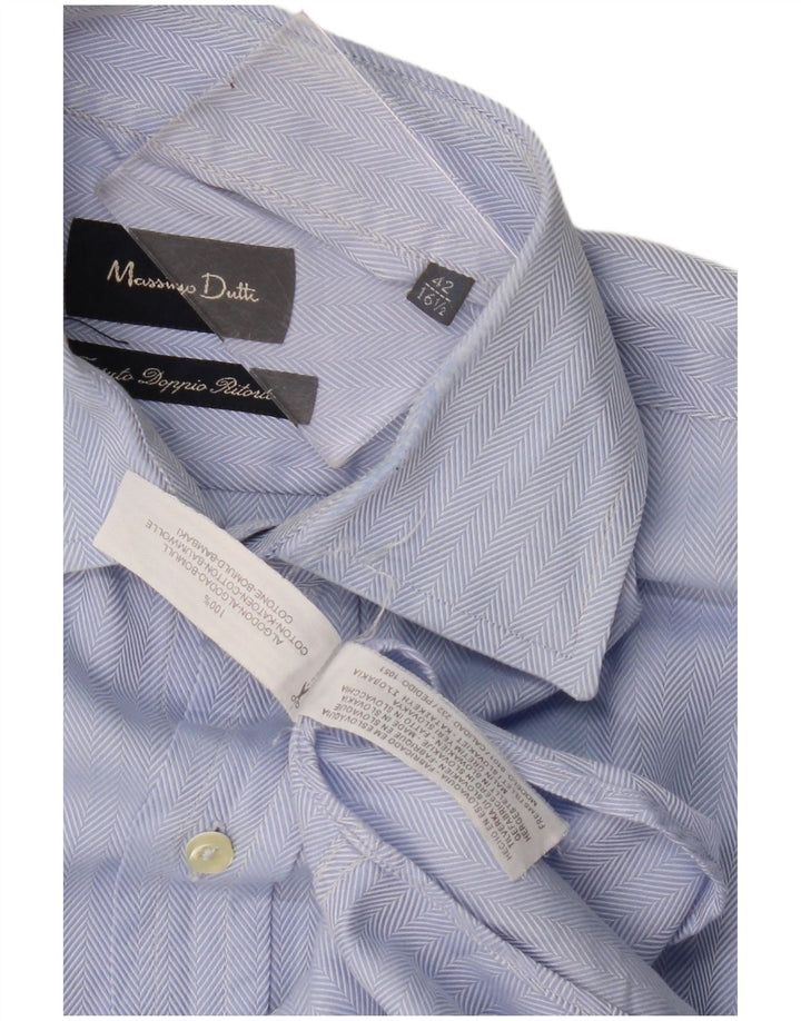Ανδρικό πουκάμισο Massimo Dutti Μέγεθος 42 16 1/2 Μεγάλο Μπλε Βαμβακερό Ψαροκόκκαλο