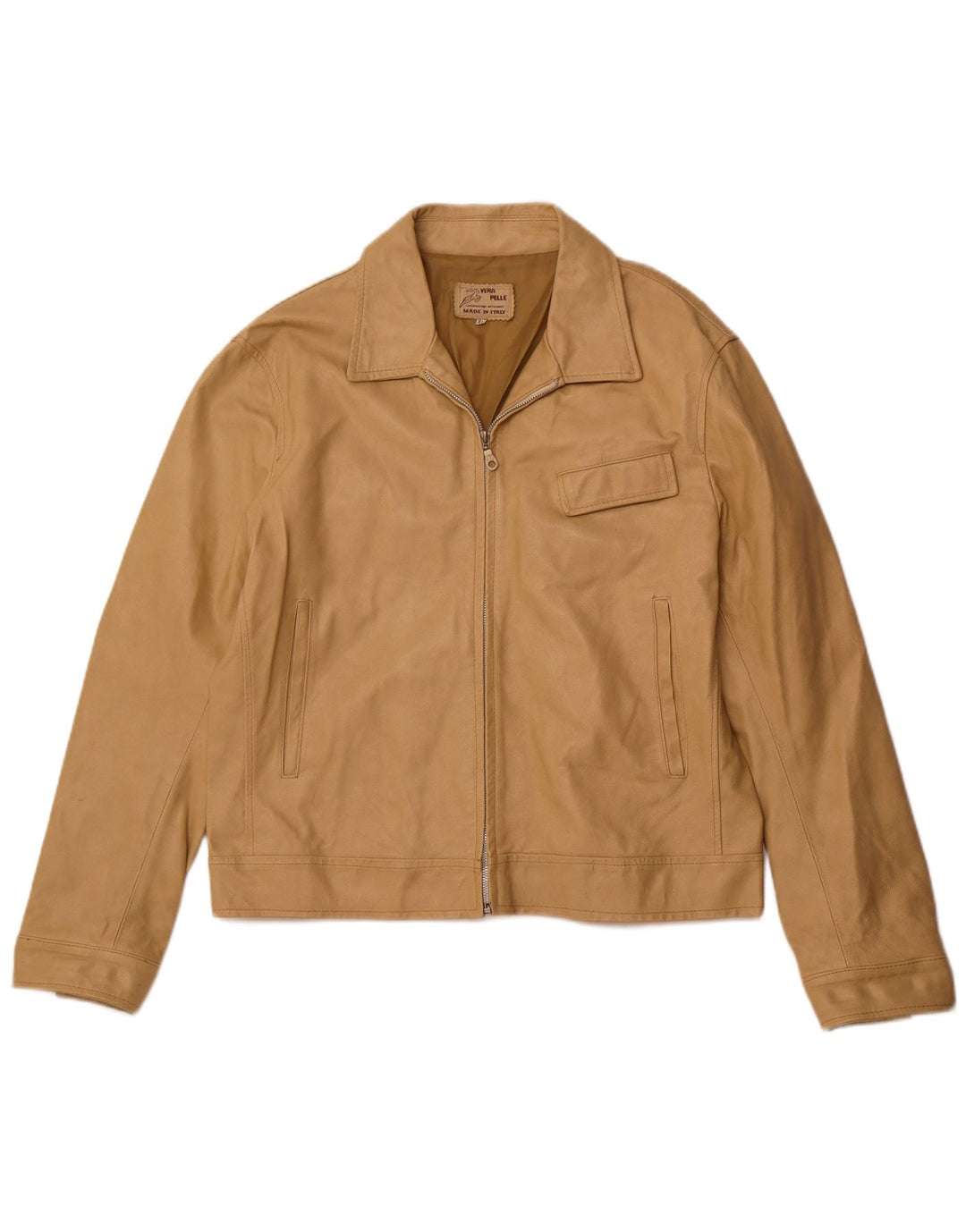 VINTAGE Γυναικείο Δερμάτινο Μπουφάν UK 18 XL Μπεζ Δερμάτινο