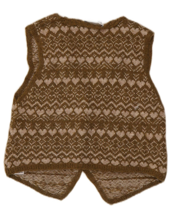 Zara Γυναικείο πλεκτό γιλέκο UK 12 Medium Khaki Fair Isle Acrylic