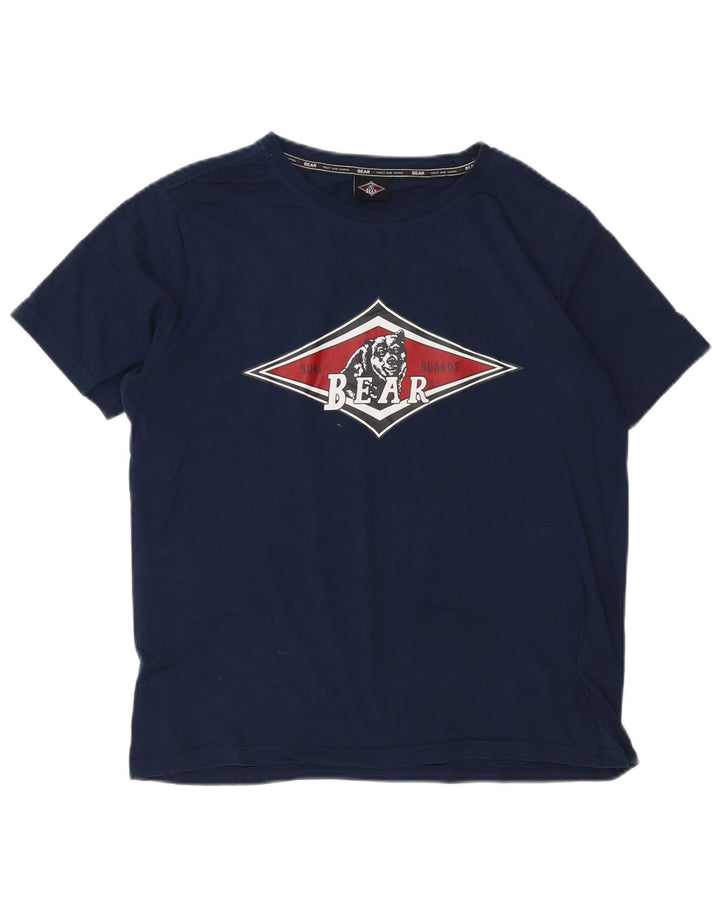 Bear Ανδρικό γραφικό T-Shirt Top Small Navy Blue από βαμβάκι