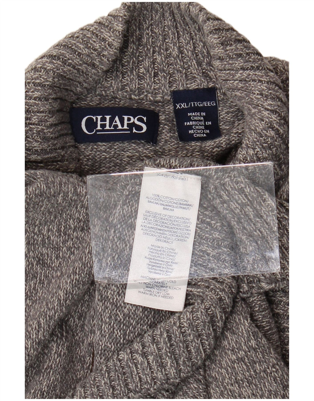 CHAPS Ανδρικό πουλόβερ με λαιμό 2XL γκρι βαμβακερό
