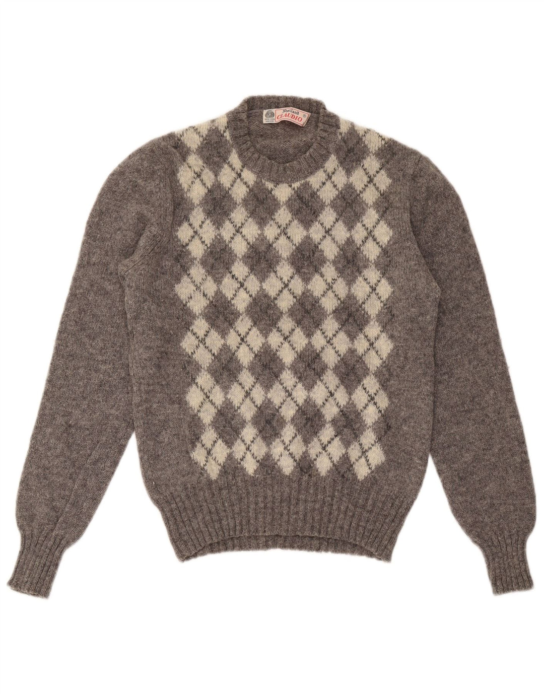 Claudio γυναικείο πουλόβερ με λαιμόκοψη UK 14 Large Grey Argyle/Diamond