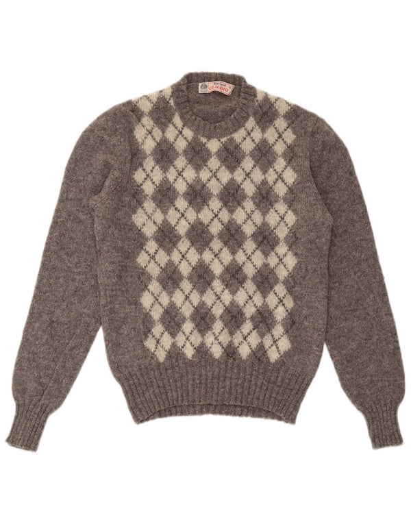 Claudio γυναικείο πουλόβερ με λαιμόκοψη UK 14 Large Grey Argyle/Diamond
