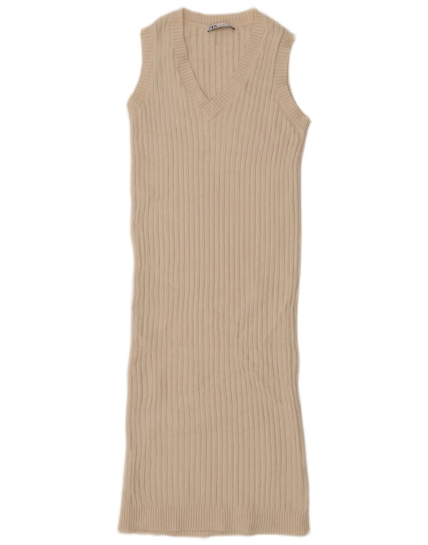 Zara Γυναικείο Αμάνικο Jumper Φόρεμα UK 14 Medium Off White Ακρυλικό