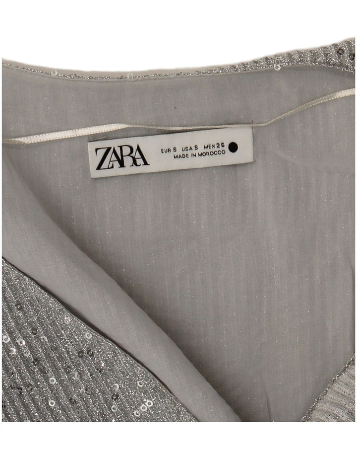 Zara Γυναικείο τοπ μακρυμάνικο UK 10 Small Silver