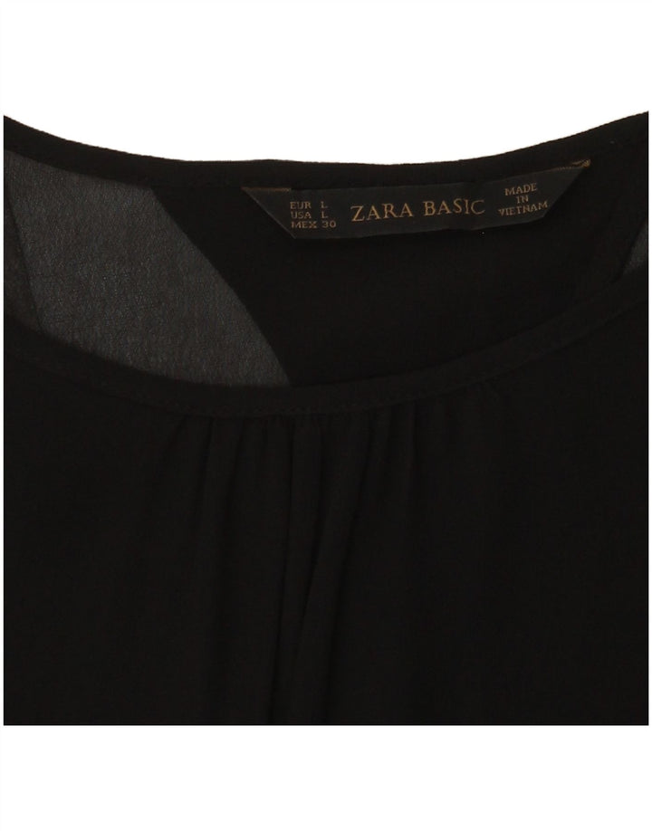 Zara Γυναικεία μακρυμάνικη μπλούζα τοπ UK 14 Large Black