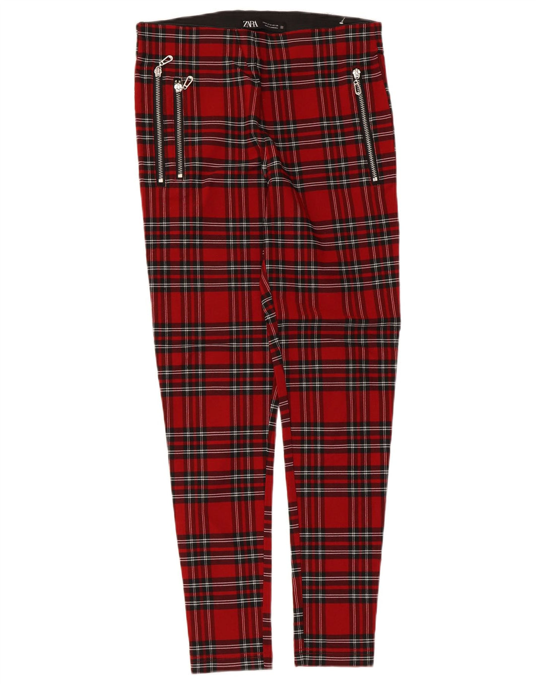 Zara Γυναικείο Slim Casual Παντελόνι Medium W28 L26 Red Check Viscose