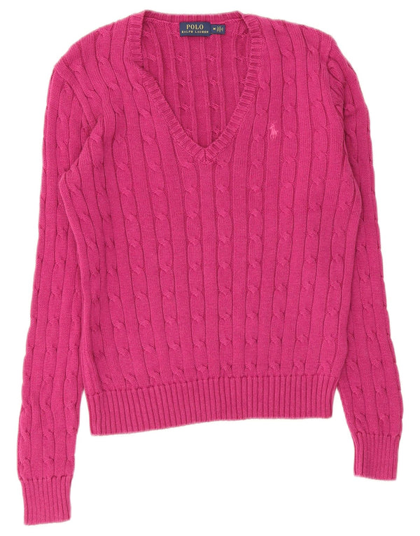 Polo Ralph Lauren γυναικείο πουλόβερ με λαιμόκοψη με V λαιμόκοψη UK 12 μεσαίο ροζ βαμβακερό