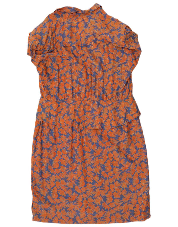 Vintage γυναικείο κοντομάνικο φόρεμα Peplum EU 40 Μεσαίο πορτοκαλί λουλουδάτο μετάξι