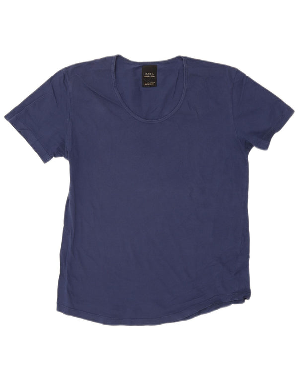 Γυναικείο T-Shirt ZARA Top UK 14 Large Navy Blue από βαμβάκι