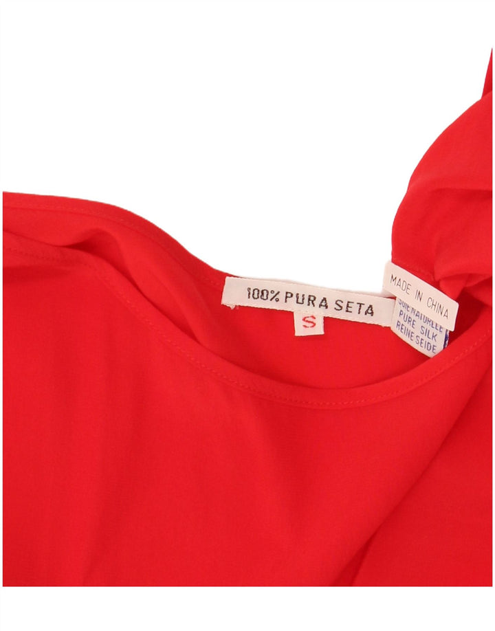 VINTAGE Γυναικείο Γιλέκο Τοπ UK 10 Small Red Silk