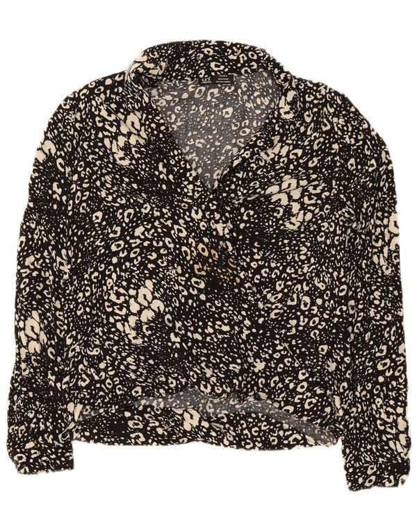 Zara Womens Long Sleeve Blouse Top UK 10 Small Black Animal Print Viscose